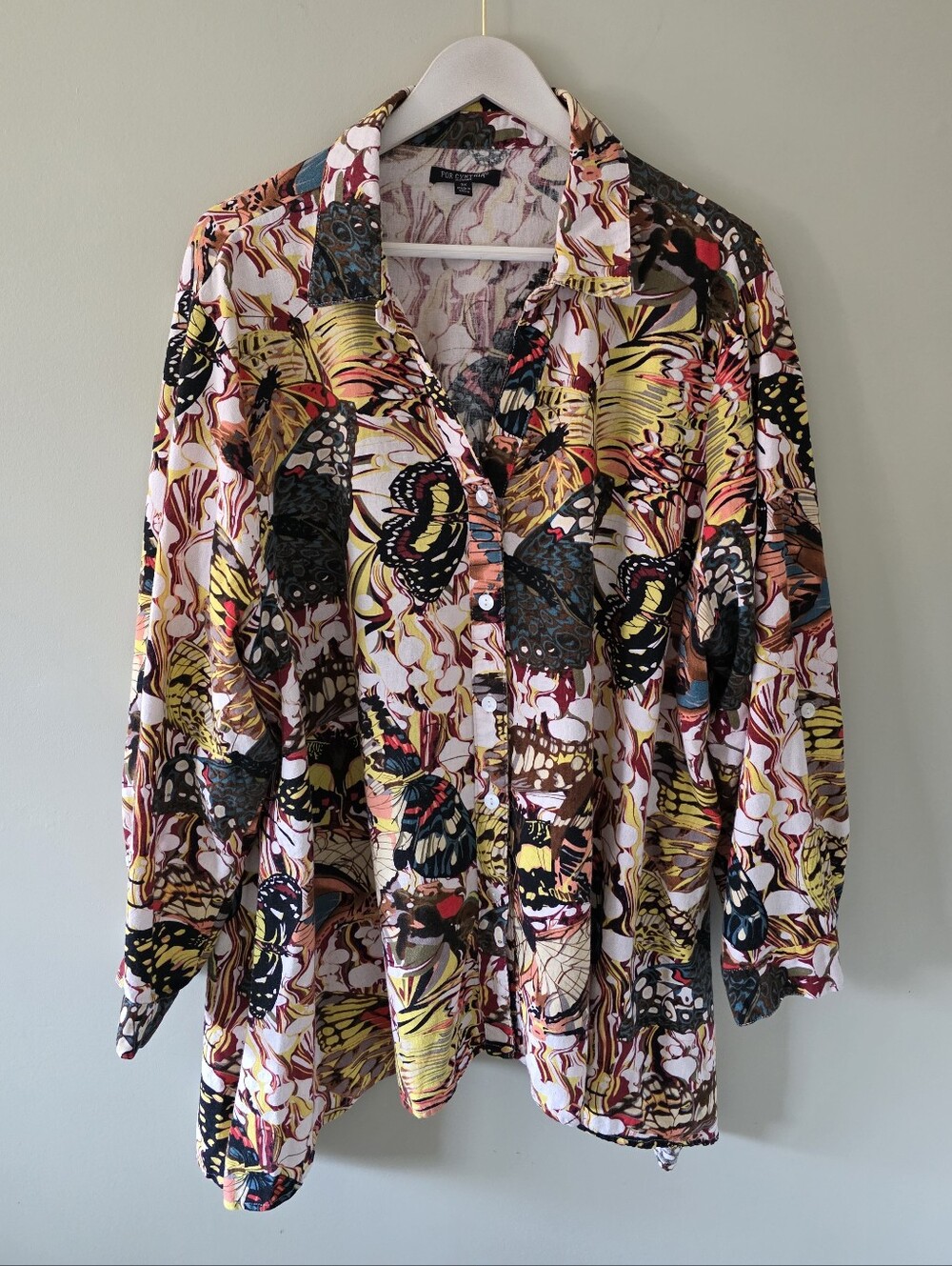 NWOT For Cynthia 3X Quiet Luxury Resortwear Lagenlook Botanical Linen Tunic